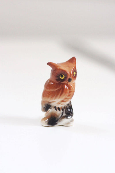 Vintage Hand-Painted Ceramic Owl Figurine Miniature Trinket Bone China Mid Century