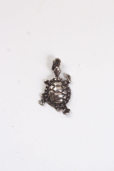Sterling Silver Turtle Pendant Charm 3D Vintage Antiqued Oxidized Animal Retro