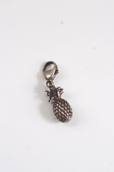 Sterling Silver Pineapple Clip On Charm Pendant Vintage Retro Antiqued Oxidized
