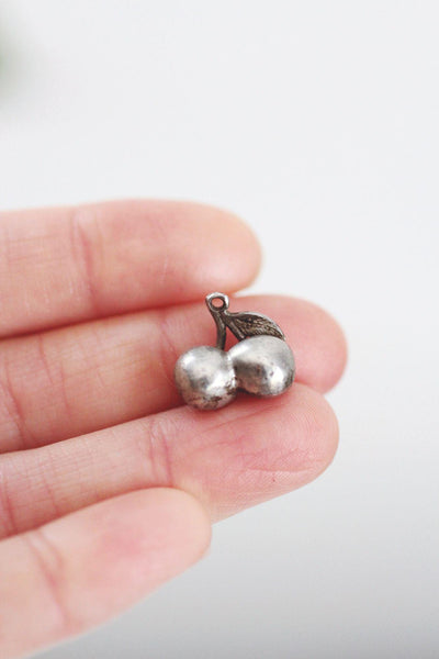 Sterling Silver Cherry Pendant Charm Vintage Retro Antiqued Fruit Whimical
