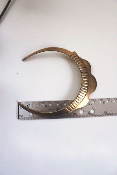Vintage Brass Fluted Scallop Choker Collar Necklace Statement Bold Minimalist Retro
