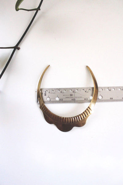 Vintage Brass Fluted Scallop Choker Collar Necklace Statement Bold Minimalist Retro