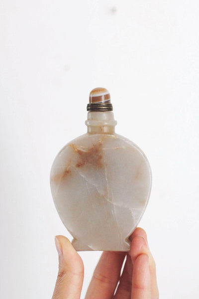 Antique Chinese Hand-Carved Agate Snuff Bottle Marbled Natural Stone Vintage Collectible