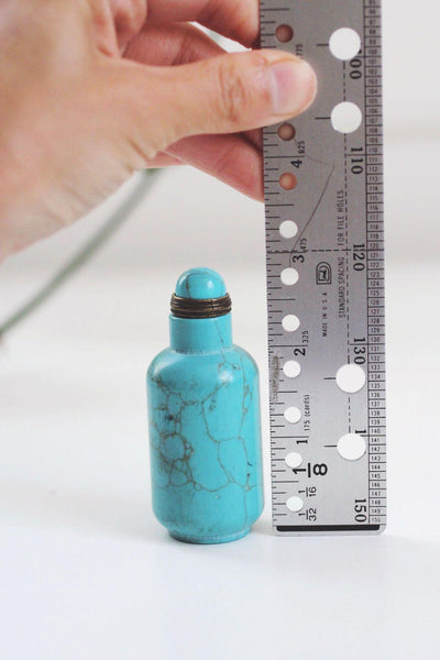 Antique Chinese Turquoise Snuff Bottle Matrix Vein Brass Vintage Collectible Display