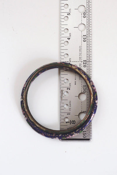 Vintage Chinese Cloisonné Enamel Bangle Bracelets Floral Set Blue Green