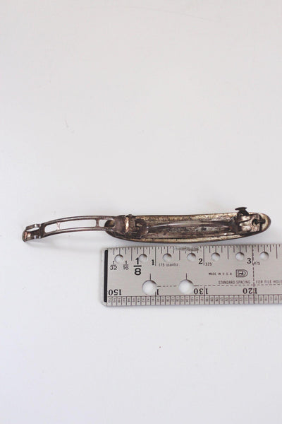 Vintage Alpaca Silver Hair Barrette Mexico Floral Mother-Of-Pearl Abalone Shell Inlay Mosaic