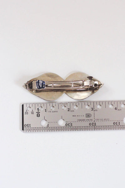 Vintage Alpaca Silver Hair Barrette Mexico Abalone Shell Mother Of Pearl MOP Enamel Inlay