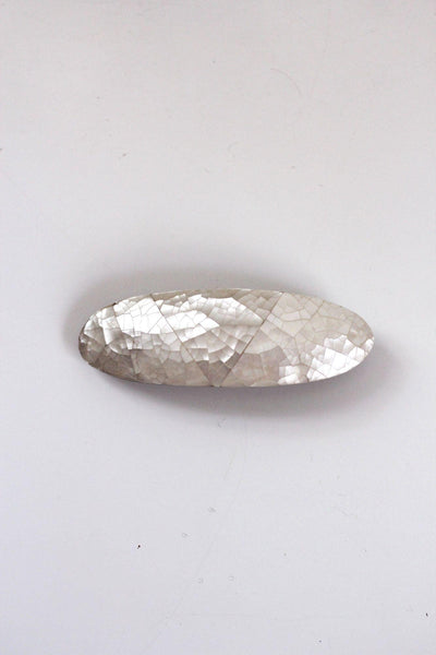 Vintage White Crackle Mother Of Pearl Hair Barrette Capiz Sea Shell French Clip MOP Oval