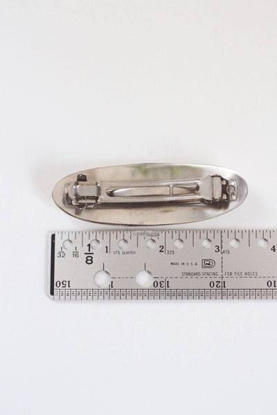 Vintage White Crackle Mother Of Pearl Hair Barrette Capiz Sea Shell French Clip MOP Oval