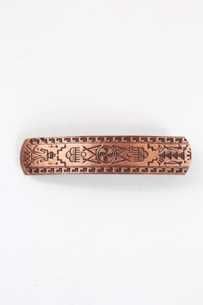 Vintage Copper Hair Barrette Clip Etched Southwestern Geometric Patterns Native American