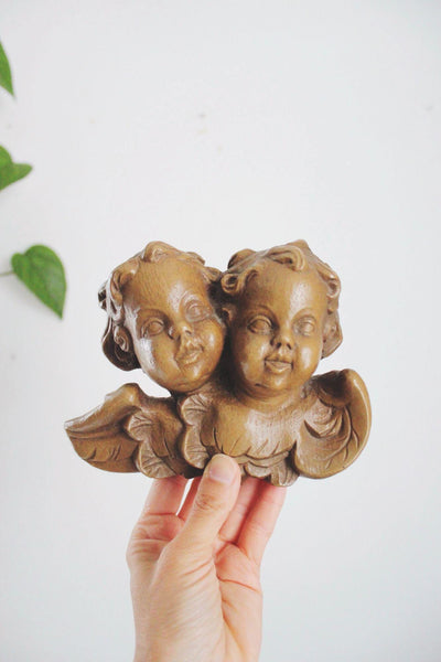 Vintage Hand-Carved Wood Angel Cherub Wall Hanging Decor Art Italian Heads Winged