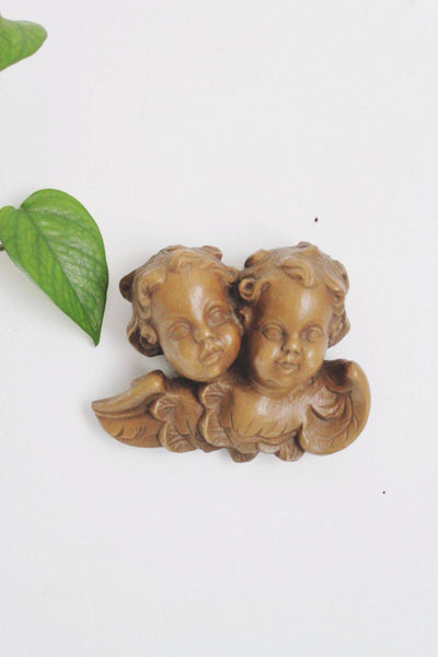 Vintage Hand-Carved Wood Angel Cherub Wall Hanging Decor Art Italian Heads Winged
