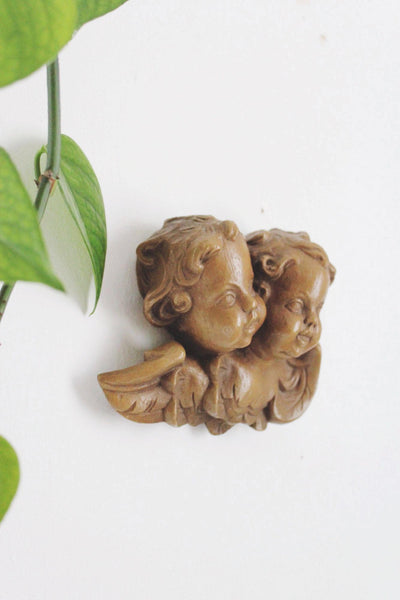 Vintage Hand-Carved Wood Angel Cherub Wall Hanging Decor Art Italian Heads Winged