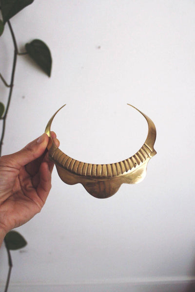 Vintage Brass Fluted Scallop Choker Collar Necklace Statement Bold Minimalist Retro