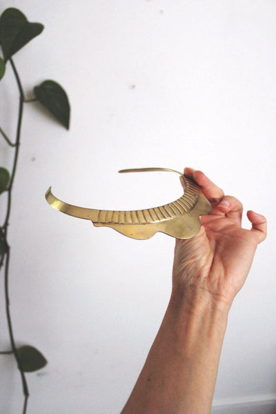 Vintage Brass Fluted Scallop Choker Collar Necklace Statement Bold Minimalist Retro