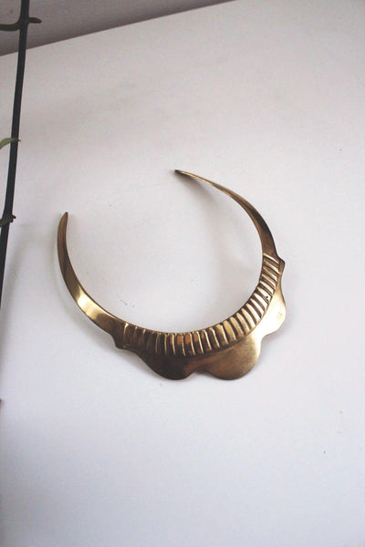 Vintage Brass Fluted Scallop Choker Collar Necklace Statement Bold Minimalist Retro