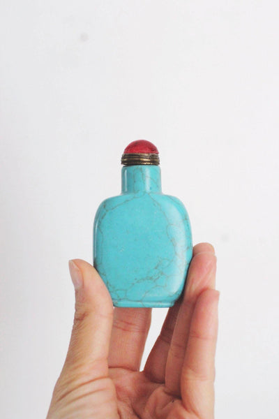 Antique Chinese Turquoise Snuff Bottle Stone Marble Texture Handcrafted Vintage