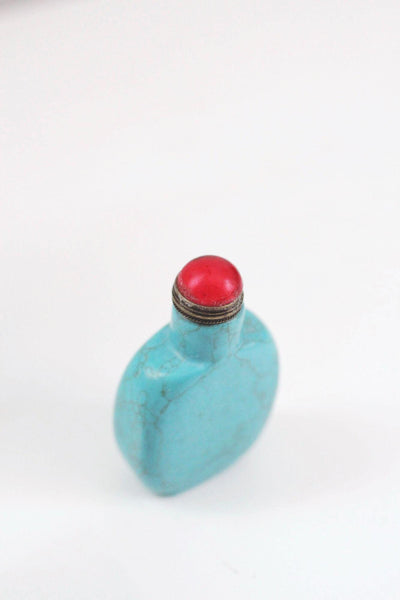 Antique Chinese Turquoise Snuff Bottle Stone Marble Texture Handcrafted Vintage