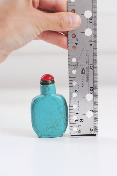 Antique Chinese Turquoise Snuff Bottle Stone Marble Texture Handcrafted Vintage