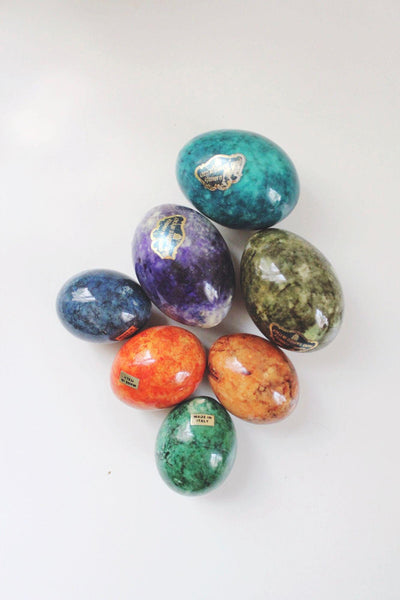 Vintage Italian Alabaster Stone Eggs Handcrafted Hand Carved Marble Italy Set