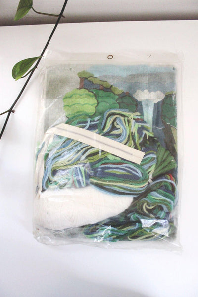 Vintage Bucilla Needlepoint Kit Waterfall Landscape Pillow Craft Retro New Sealed