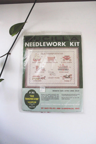 Vintage Bucilla Needlework Kit No. 2912 Olde Transportation Cross-Stitch Sampler Craft New