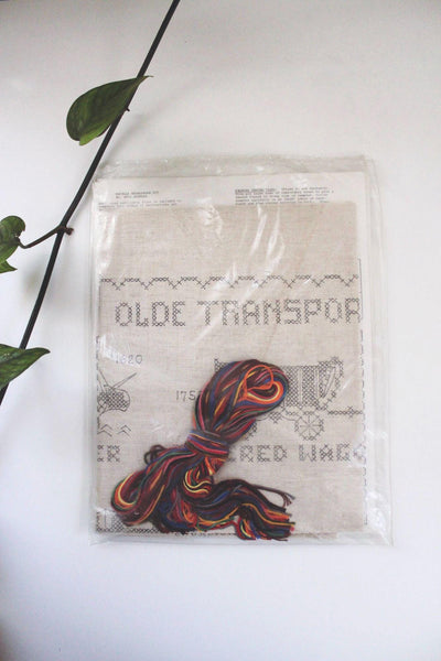 Vintage Bucilla Needlework Kit No. 2912 Olde Transportation Cross-Stitch Sampler Craft New