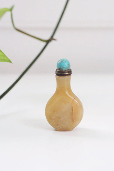 Antique Chinese Russet Jade Snuff Bottle Turquoise Cap Stone Vintage Collectible Decor Display