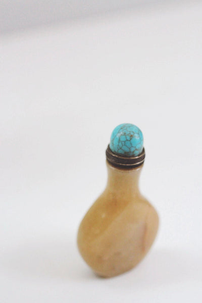 Antique Chinese Russet Jade Snuff Bottle Turquoise Cap Stone Vintage Collectible Decor Display