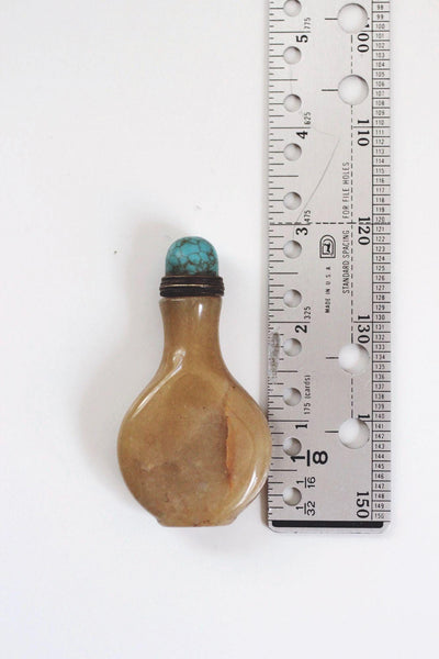 Antique Chinese Russet Jade Snuff Bottle Turquoise Cap Stone Vintage Collectible Decor Display