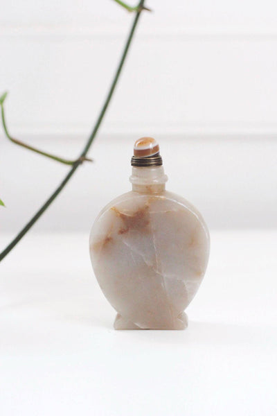 Antique Chinese Hand-Carved Agate Snuff Bottle Marbled Natural Stone Vintage Collectible