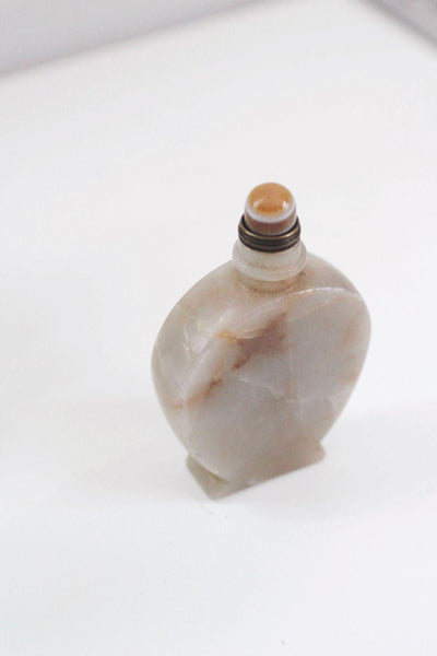 Antique Chinese Hand-Carved Agate Snuff Bottle Marbled Natural Stone Vintage Collectible