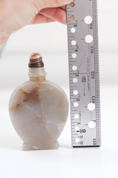 Antique Chinese Hand-Carved Agate Snuff Bottle Marbled Natural Stone Vintage Collectible