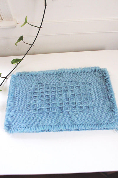 Vintage Blue Woven Placemats Fringe Waffle Grid Basketweave Set Of 4 Cottagecore