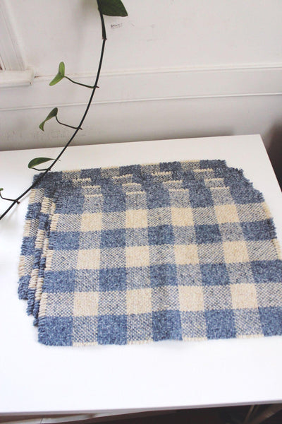 Vintage Blue Cream Woven Checkerboard Gingham Placemats Set Of 4 Cottagecore