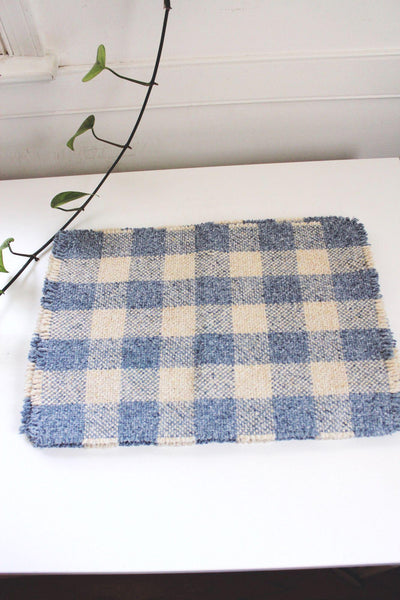 Vintage Blue Cream Woven Checkerboard Gingham Placemats Set Of 4 Cottagecore