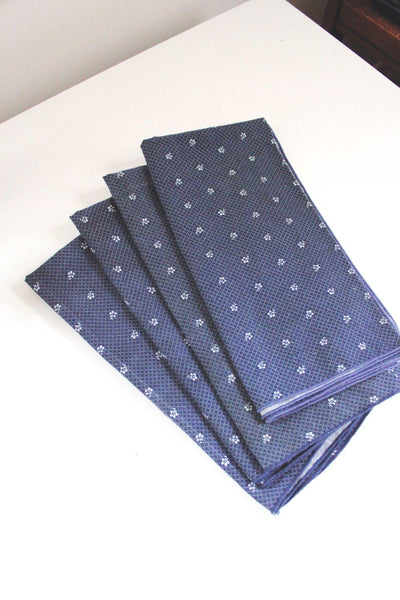 Vintage Navy Blue Cloth Napkins Indigo Flower Dots Set Of 4 Classic Cottagecore