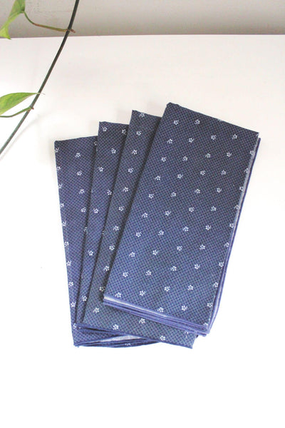 Vintage Navy Blue Cloth Napkins Indigo Flower Dots Set Of 4 Classic Cottagecore