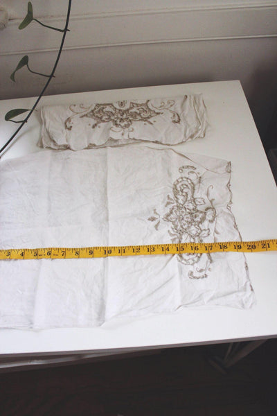 Vintage White Embroidered Linen Fabric Panels Floral Cutwork Pair Cottagecore