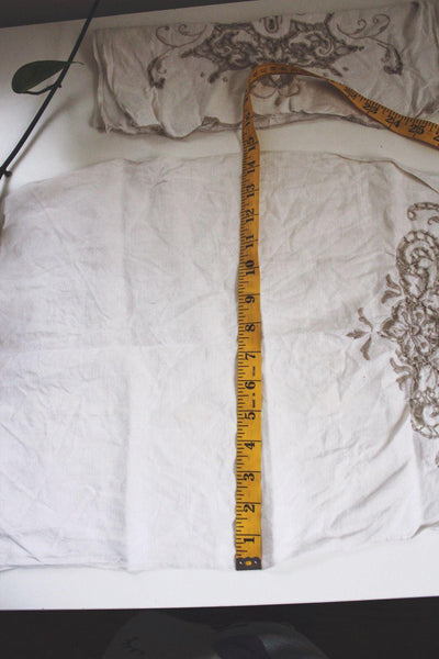 Vintage White Embroidered Linen Fabric Panels Floral Cutwork Pair Cottagecore