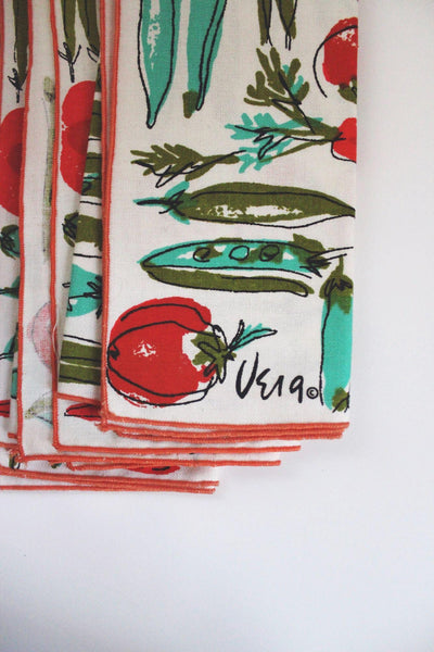 Vintage Vera Neumann Vegetable Print Cotton Napkins Set Of 4 MCM Mid Century