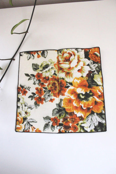 Vintage Floral Cotton Napkins Set Of 4 Square Retro Mid Century 60 70s Orange Green