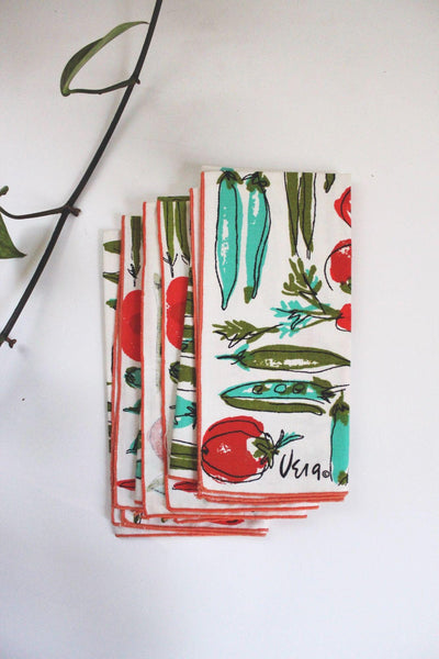 Vintage Vera Neumann Vegetable Print Cotton Napkins Set Of 4 MCM Mid Century