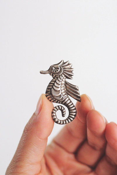 Vintage Sterling Silver Seahorse Mexico Silver Brooch Pin Handcrafted 2-Inch Length