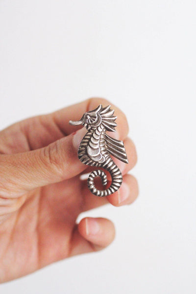 Vintage Sterling Silver Seahorse Mexico Silver Brooch Pin Handcrafted 2-Inch Length