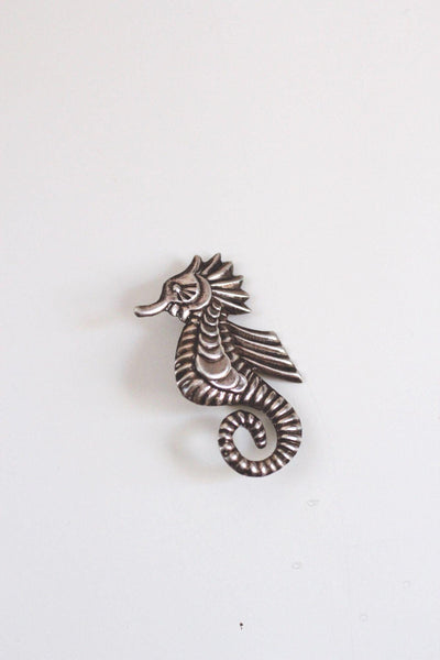 Vintage Sterling Silver Seahorse Mexico Silver Brooch Pin Handcrafted 2-Inch Length