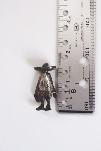 Vintage Sterling Silver Mexican Figural Sombrero Man Brooch Poncho Taxco