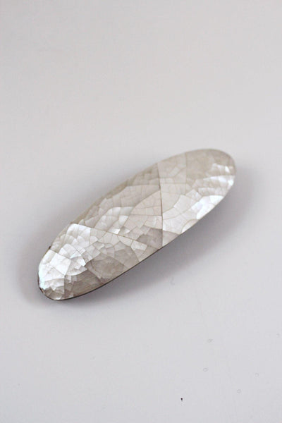 Vintage White Crackle Mother Of Pearl Hair Barrette Capiz Sea Shell French Clip MOP Oval