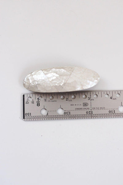 Vintage White Crackle Mother Of Pearl Hair Barrette Capiz Sea Shell French Clip MOP Oval