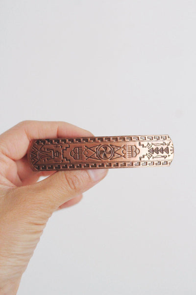 Vintage Copper Hair Barrette Clip Etched Southwestern Geometric Patterns Native American